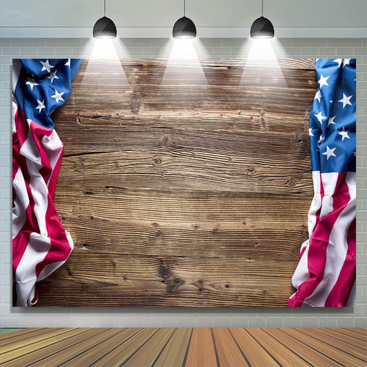 Lofaris The US Flag With Brown Wood Independence Day Backdrop