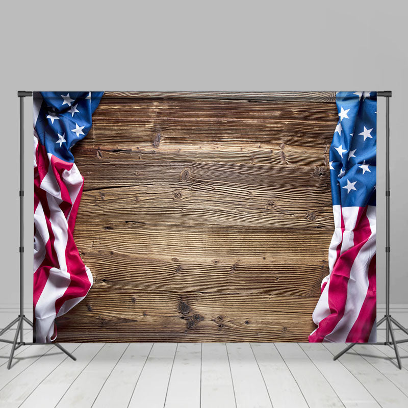 Lofaris The US Flag With Brown Wood Independence Day Backdrop