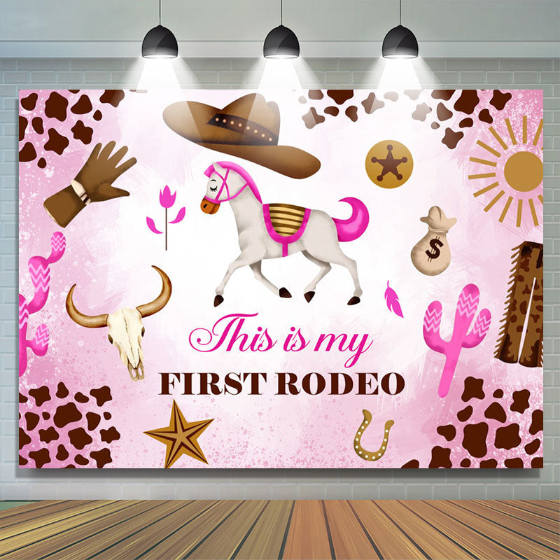 Lofaris My First Rodeo Cowgirl Horse 1st Birthday Backdrop