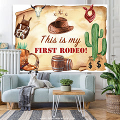 Lofaris This Is My First Rodeo Cow Boy Happy Birthday Backdrop