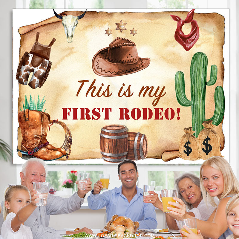 Lofaris This Is My First Rodeo Cow Boy Happy Birthday Backdrop