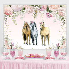 Lofaris Three Horses Floral Baby Shower Backdrop For Girls