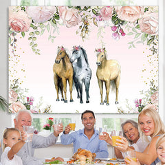 Lofaris Three Horses Floral Baby Shower Backdrop For Girls