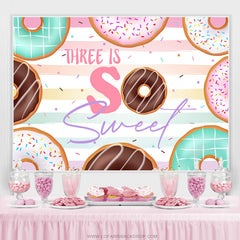 Lofaris Three Is So Sweet Colorful Donut Birthday Backdrop