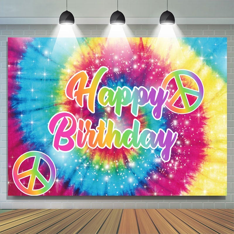 Lofaris Tie-Dye 60s Hippie Theme Happy Birthday Backdrop