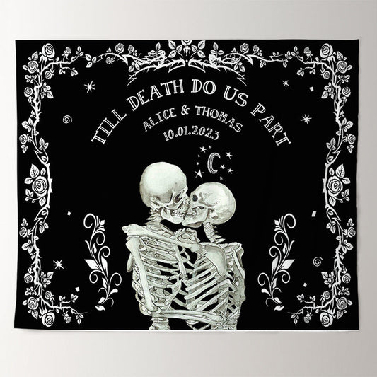 Lofaris Till Death Do Us Part Floral Halloween Wedding Backdrop