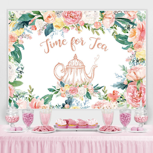 Lofaris Time for Tea Pink Floral Teapot Backdrop Party
