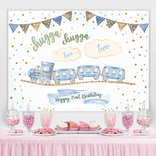 Lofaris Train Happy 2nd Birthday Backdrop for Photoshoot