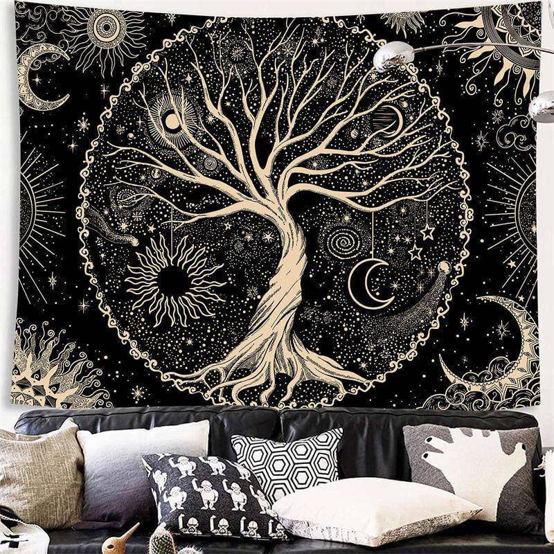Lofaris Tree Of Life Black And White Landscape Wall Tapestry