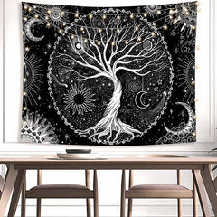 Lofaris Tree of Life Black And White Moon Galaxy Wall Tapestry