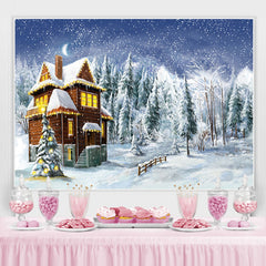 Lofaris Trees And Wooden House Christmas Backdrop For Winter