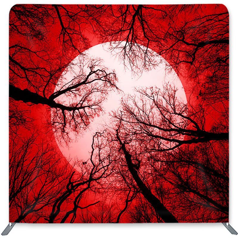Trees Red Moon Fabric Backdrop Cover for Halloween