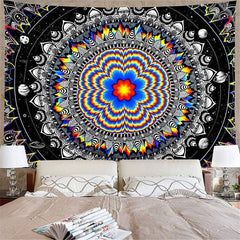 Lofaris Trippy Black And White Mandala Pattern Wall Tapestry