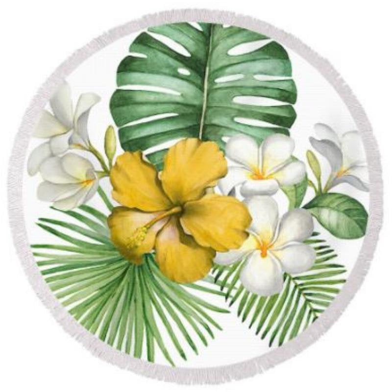 Lofaris Tropical Hibiscus Monstera Round Towel With Beach