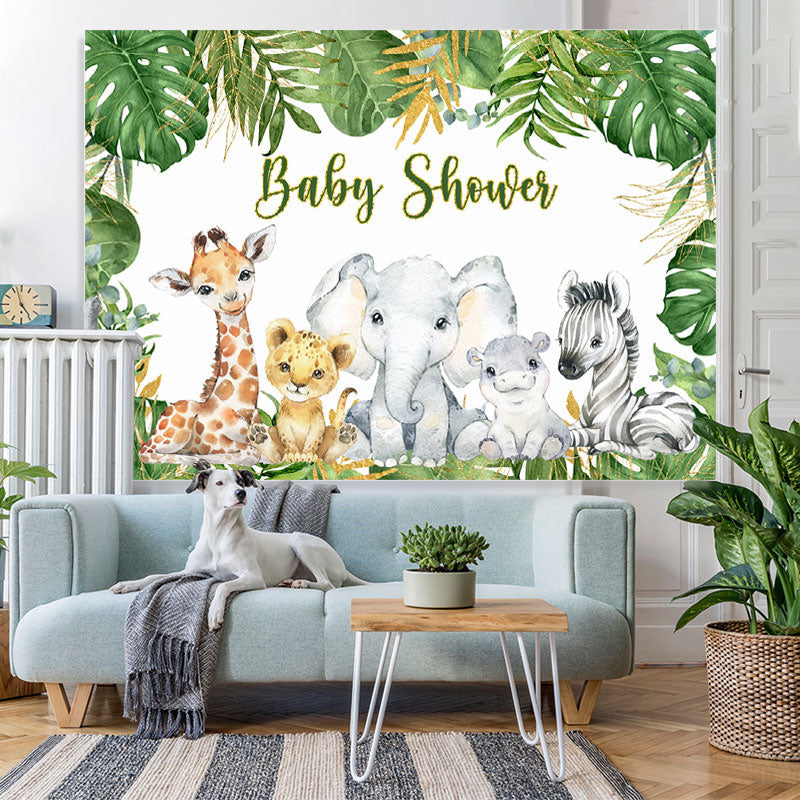 Lofaris Tropical Leaves and Baby Animals Shower Backdrop