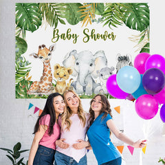 Lofaris Tropical Leaves and Baby Animals Shower Backdrop