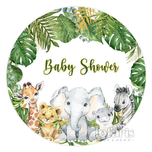 Lofaris Tropical Leaves Animals Baby Shower Circle Backdrop