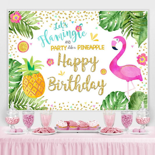 Lofaris Tropical Leaves Flamingos Pineapple Birthday Backdrop