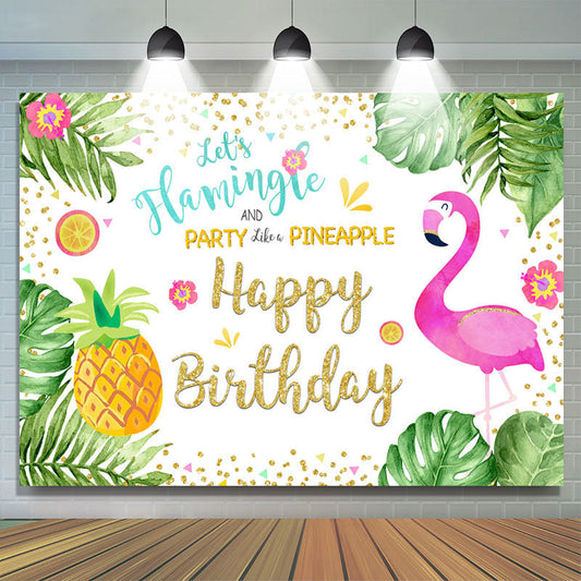 Lofaris Tropical Leaves Flamingos Pineapple Birthday Backdrop