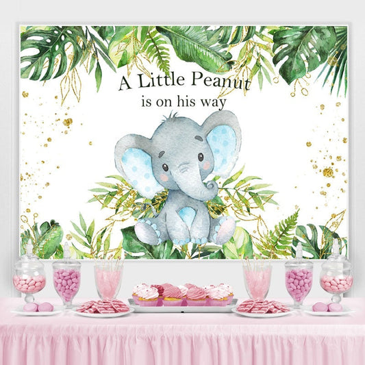 Lofaris Tropical Plants Baby Elephant Bule Shower Backdrop