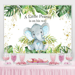 Lofaris Tropical Plants Baby Elephant Bule Shower Backdrop