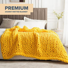 Lofaris Turmeric Yellow Luxury Chunky Knit Blanket For Sofa