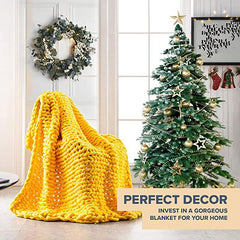 Lofaris Turmeric Yellow Luxury Chunky Knit Blanket For Sofa