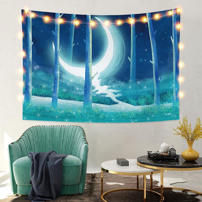 Lofaris Turquoise Light Moon Landscape Fairytale Custom Tapestry