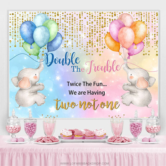 Lofaris Twice The Fun Elephants Balloon Baby Shower Backdrop