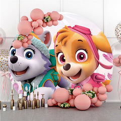 Lofaris Two Cute Dogs Round Happy Birthday Backdrop For Party