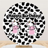 Load image into Gallery viewer, Lofaris Two Little Cows Happy Birthday Round Backdrop For Party