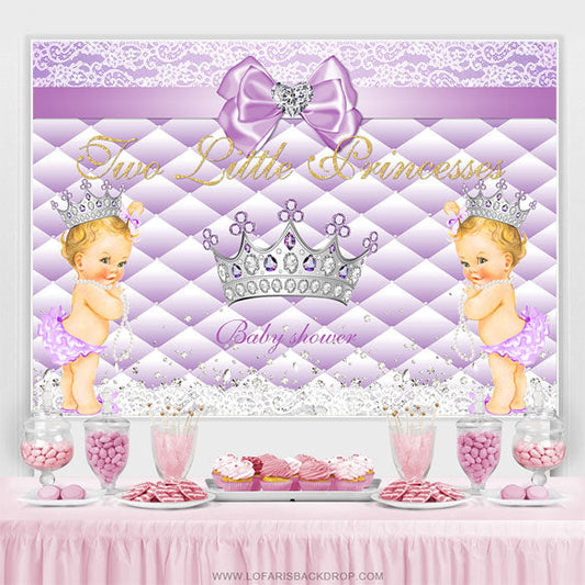 Lofaris Two Little Princesses Purple Crown Baby Shower Backdrop