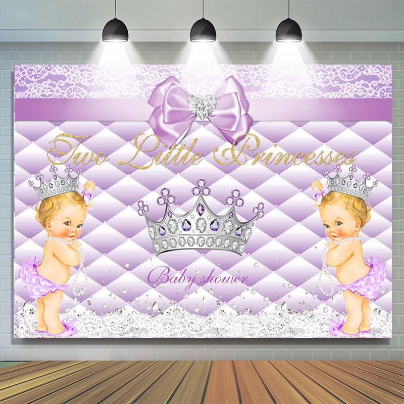 Lofaris Two Little Princesses Purple Crown Baby Shower Backdrop