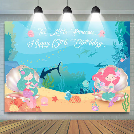 Lofaris Two Little Princesses Undersea Mermaid Birthday Backdrop
