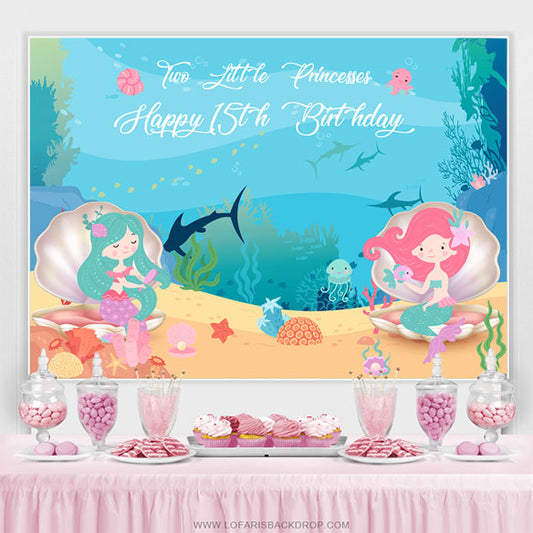 Lofaris Two Little Princesses Undersea Mermaid Birthday Backdrop
