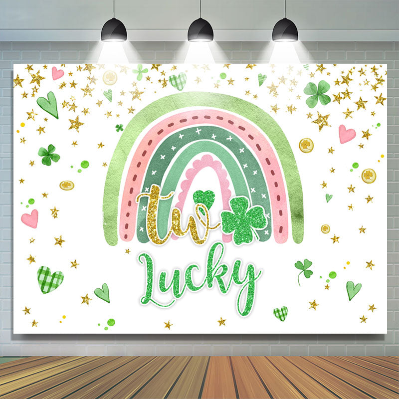 Lofaris Two Lucky Green Heart Rainbow Birthday Backdrop