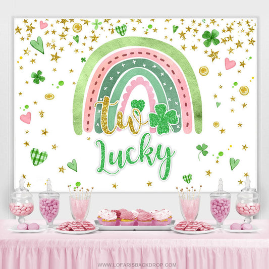 Lofaris Two Lucky Green Heart Rainbow Birthday Backdrop