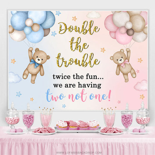 Lofaris Two Not One Blue Pink Teddy Bear Baby Shower Backdrop
