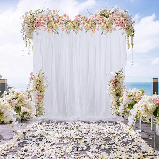 Lofaris Two Panels White Tulle Backdrop Wedding Arch Drapes 10FT X 14FT