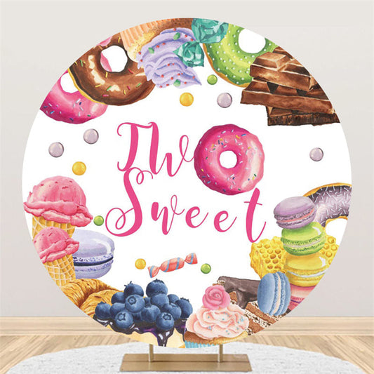 Lofaris Two Sweet Doughnuts Happy Birthday Circle Backdrop