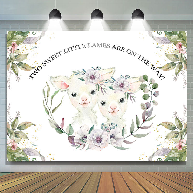 Lofaris Two Sweet Lambs Floral Boho Baby Shower Backdrop