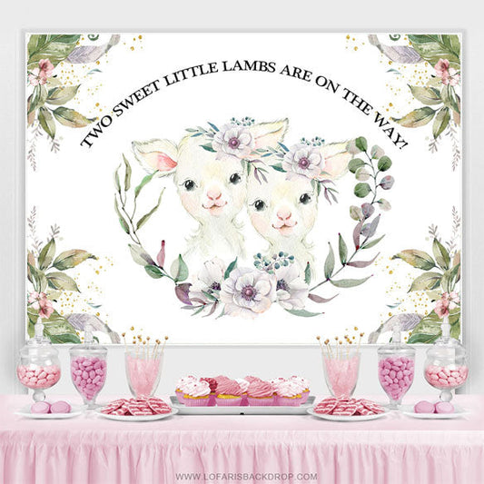Lofaris Two Sweet Lambs Floral Boho Baby Shower Backdrop
