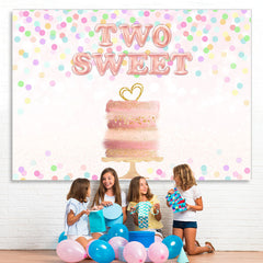 Lofaris Two Sweet Pink Cake Dots Happy 2rd Birthday Backdrop