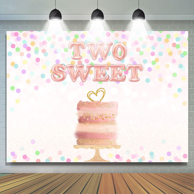 Lofaris Two Sweet Pink Cake Dots Happy 2rd Birthday Backdrop