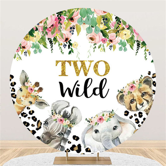 Lofaris Two Wild Animals Jungle Circle Baby Shower Backdrop
