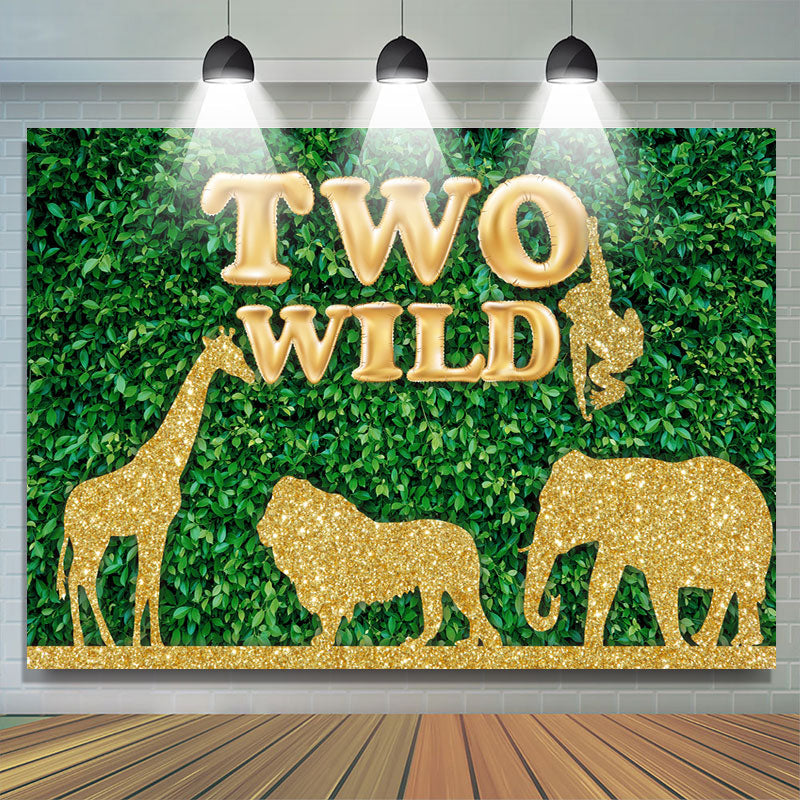 Lofaris Two Wild Grass Jungle Safari Animals Gold 2nd Birthday Backdrop