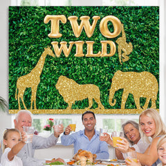 Lofaris Two Wild Grass Jungle Safari Animals Gold 2nd Birthday Backdrop