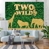 Load image into Gallery viewer, Lofaris Two Wild Grass Jungle Safari Animals Gold 2nd Birthday Backdrop