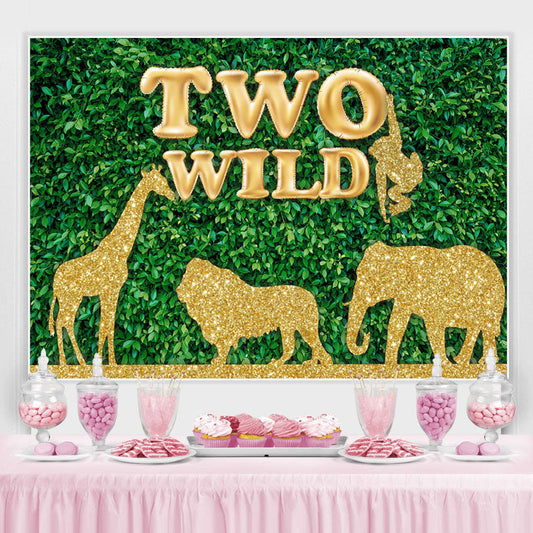 Lofaris Two Wild Grass Jungle Safari Animals Gold 2nd Birthday Backdrop