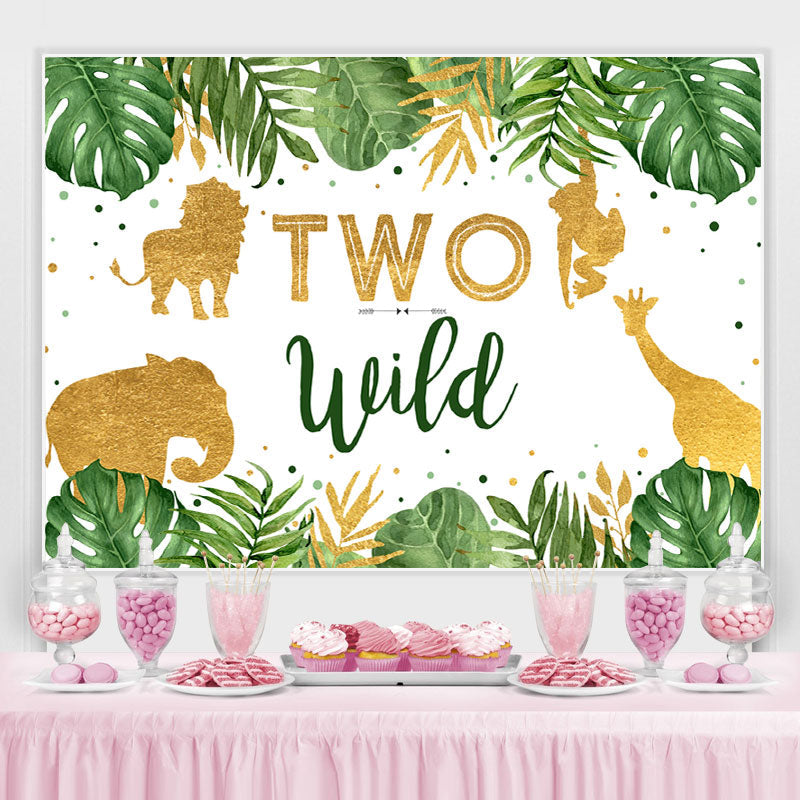 Lofaris Two Wild Tropical Jungle Animals 2nd Birthday Backdrop